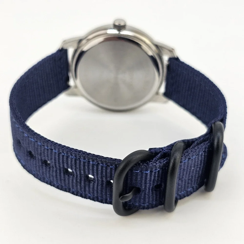 38MM Men's Watch Gray Dial New Navy Blue Canvas‎ Bands New Battery